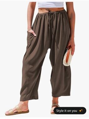 Tarse Wide Leg Loose Crop Linen Pant